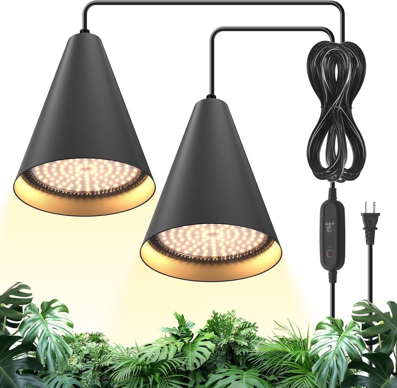 Bstrip 50W Double-Head Grow lights for indoor Plants full Spectrum 3000K, Black LED Grow Light Bulb with Timer & 16.4FT Power Cord, Perfect for Tall Plants, Gardens, Flowers, and Greenhouses in Winter - Image 1